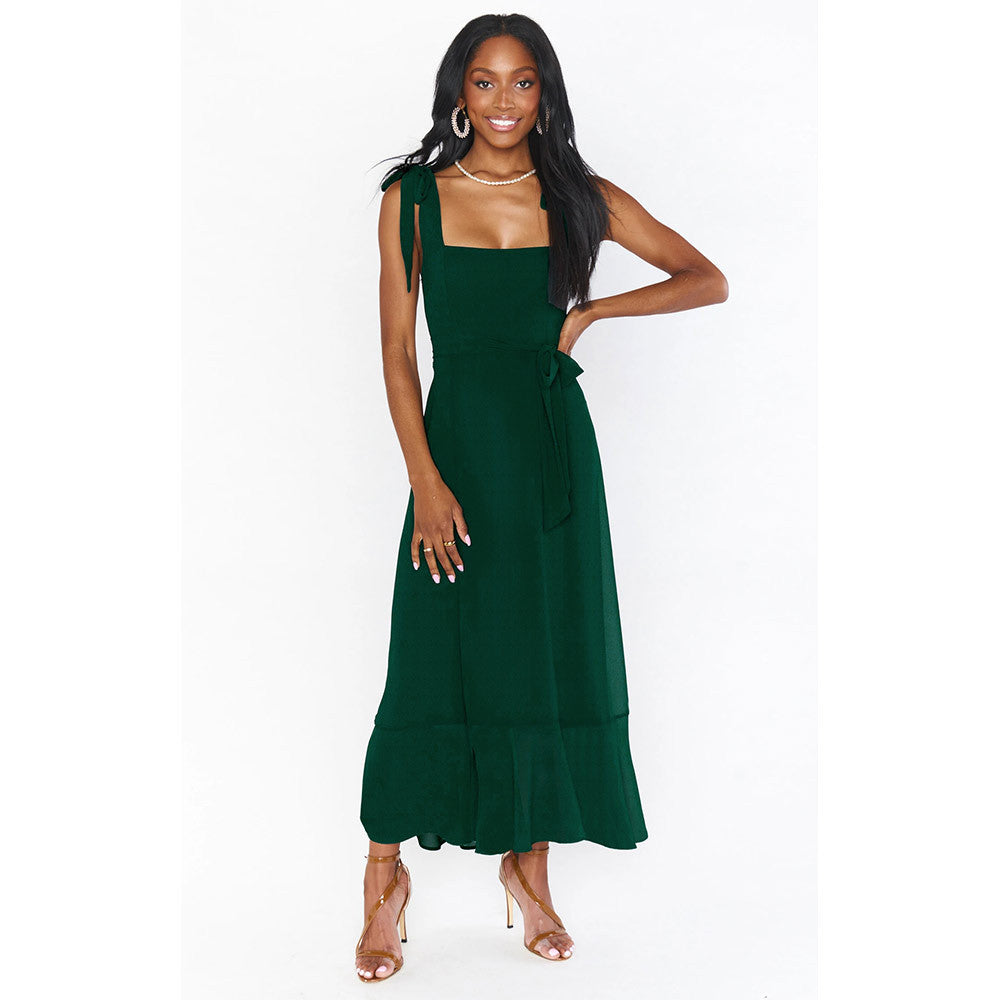 Damen Maxi-Kleid mit verspielten Trägern und elegantem Schlitz Drune