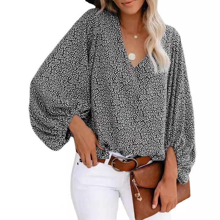 Damen Elegant geschnittene Bluse mit Leopardenmuster und Volantärmeln Drune