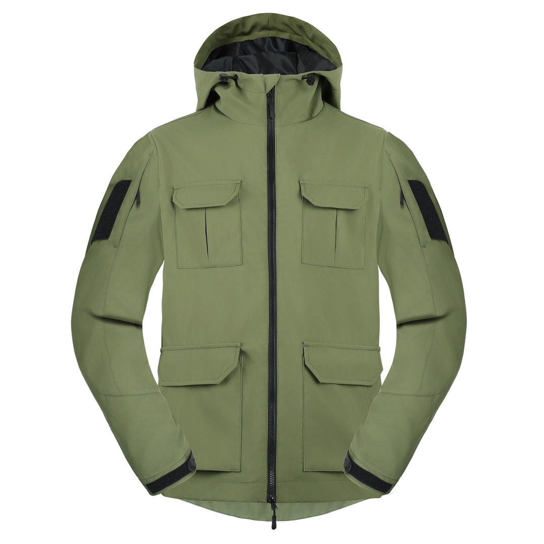 Men's  weatherproof hooded utility parka with flap chest pockets and sleeve patch panels Drune
