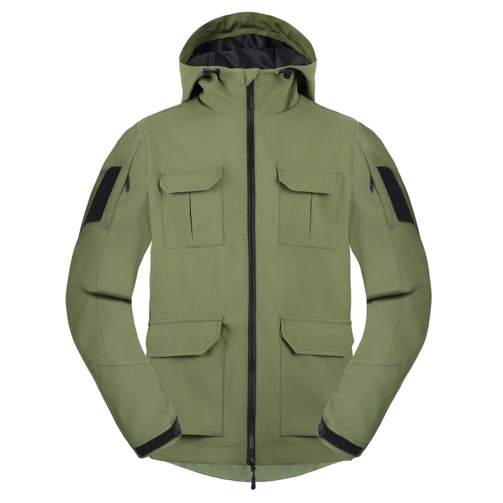 Men's  weatherproof hooded utility parka with flap chest pockets and sleeve patch panels Drune