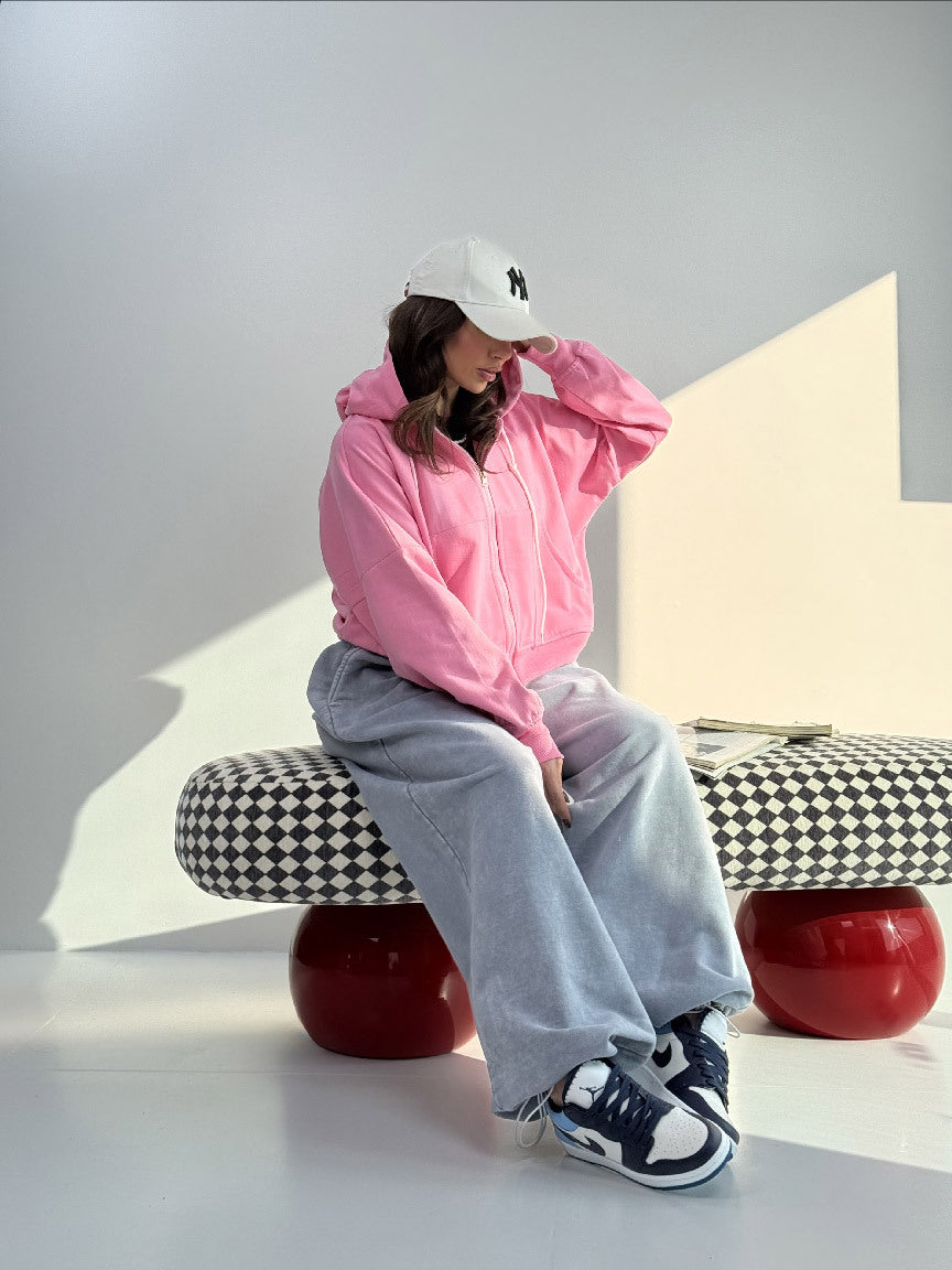 Damen lässiger Zip-Hoodie mit weit geschnittenen Ärmeln und praktischen Taschen Drune