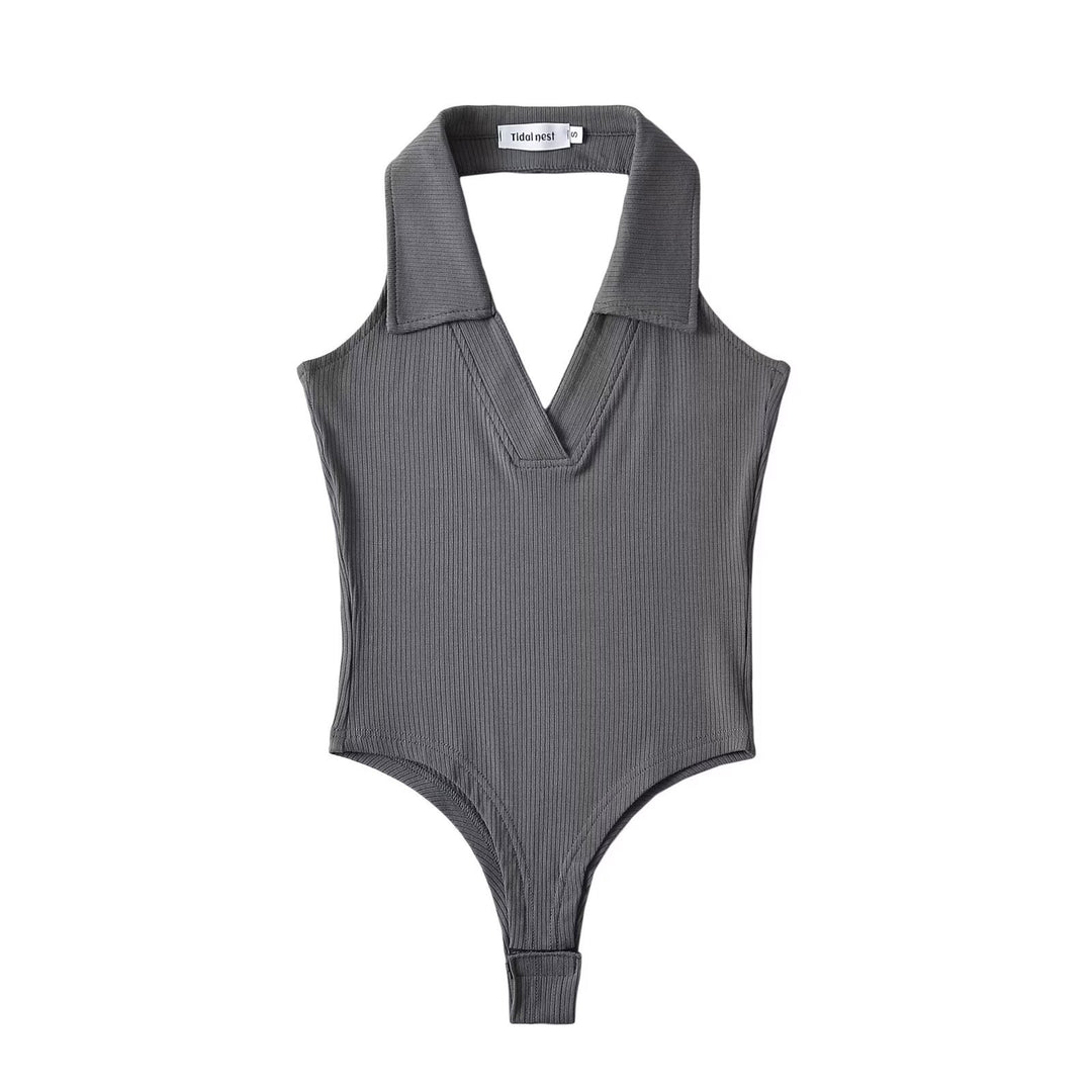 Damen figurbetontes Bodysuit mit modischem Kragen Drune