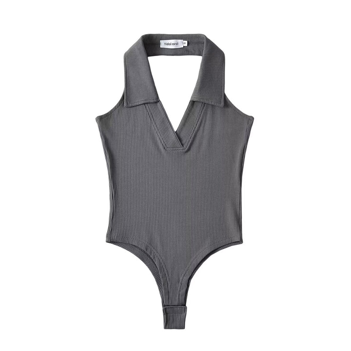 Damen figurbetontes Bodysuit mit modischem Kragen Drune
