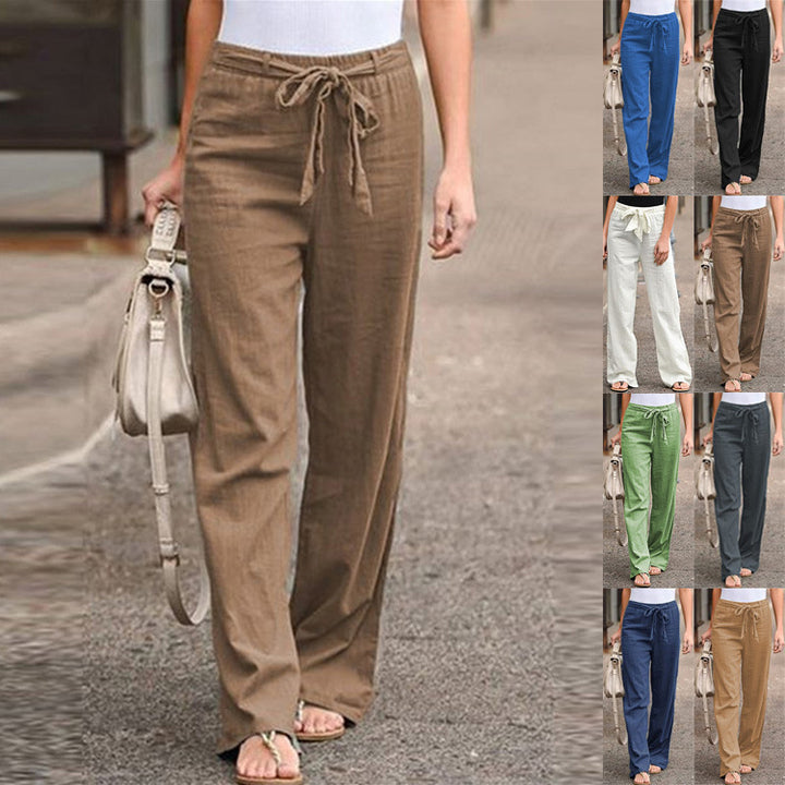 Damen gemütliche Leinenhose mit verstellbarem Bund Drune