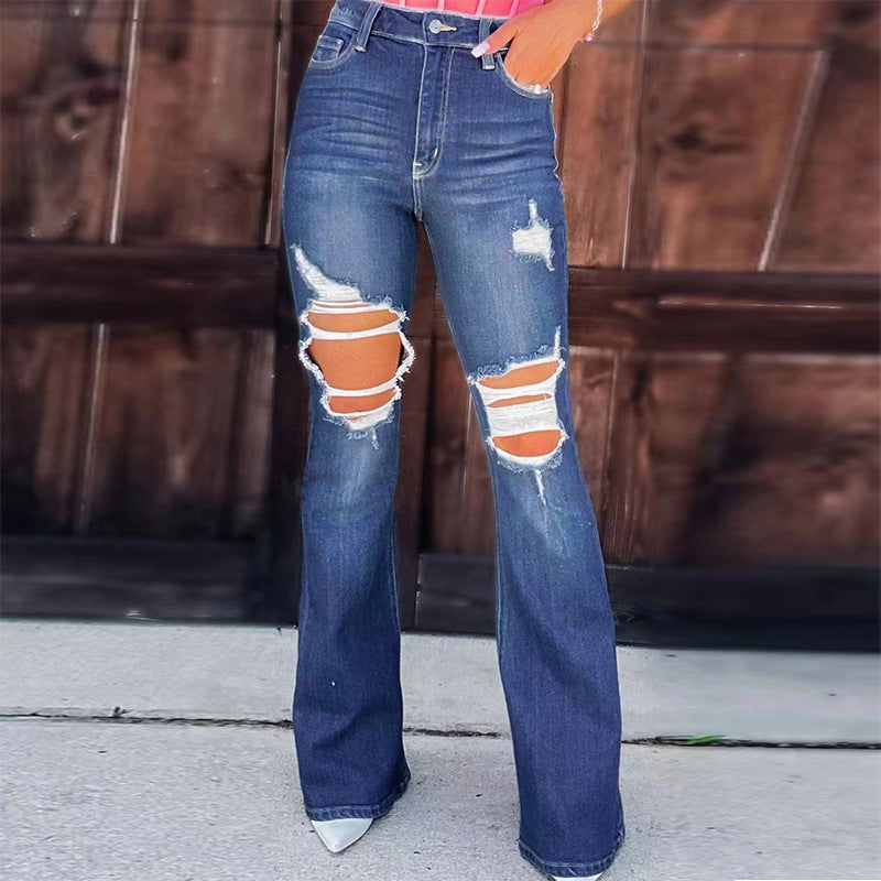 Damen Bootcut Jeans mit Destroyed-Effekten Drune