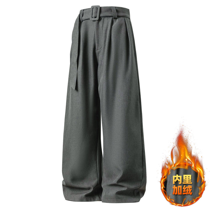 Damen Weite High-Waist Palazzo-Hose mit Bundfalten und Bindegürtel Drune