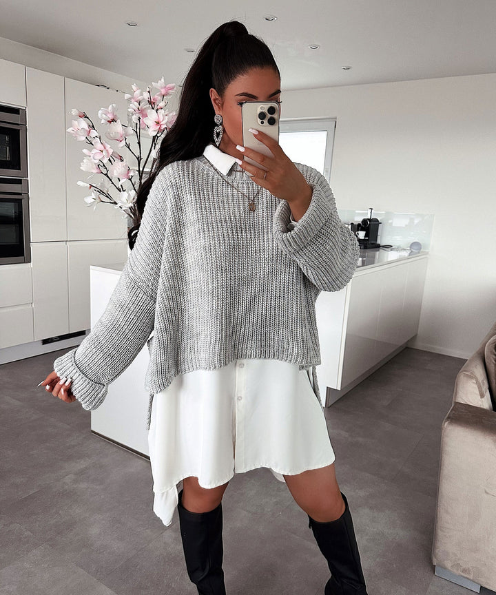 Damen lässiger Pullover mit strukturiertem Gewebe und weitem Schnitt Drune