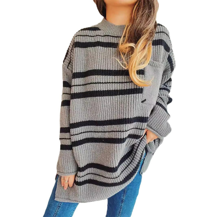 Damen oversized Strickpullover mit modernen Streifen Drune