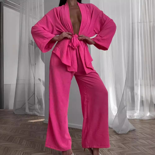 Damen lässiges Kimono-Set mit weitem Schnitt und elastischem Bund Drune