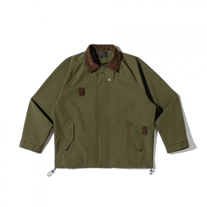Unisex Kastenförmige Overshirt‑Jacke im Utility‑Stil mit Cordkragen, Pattentaschen und Kordelzugsaum Drune
