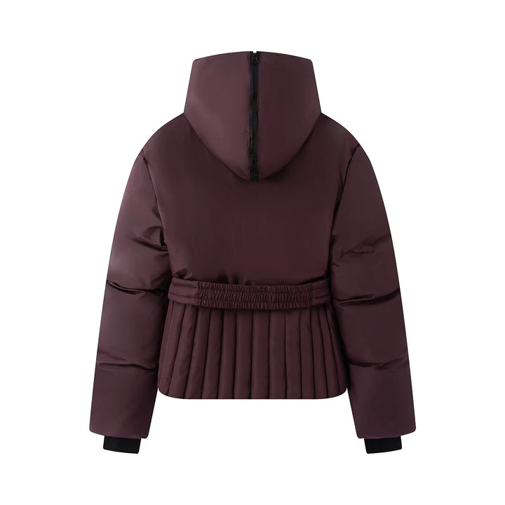 Damen nan gesteppte Taillen-Steppjacke mit hohem Kragen, Taillengürtel und Plissee-Saum Drune