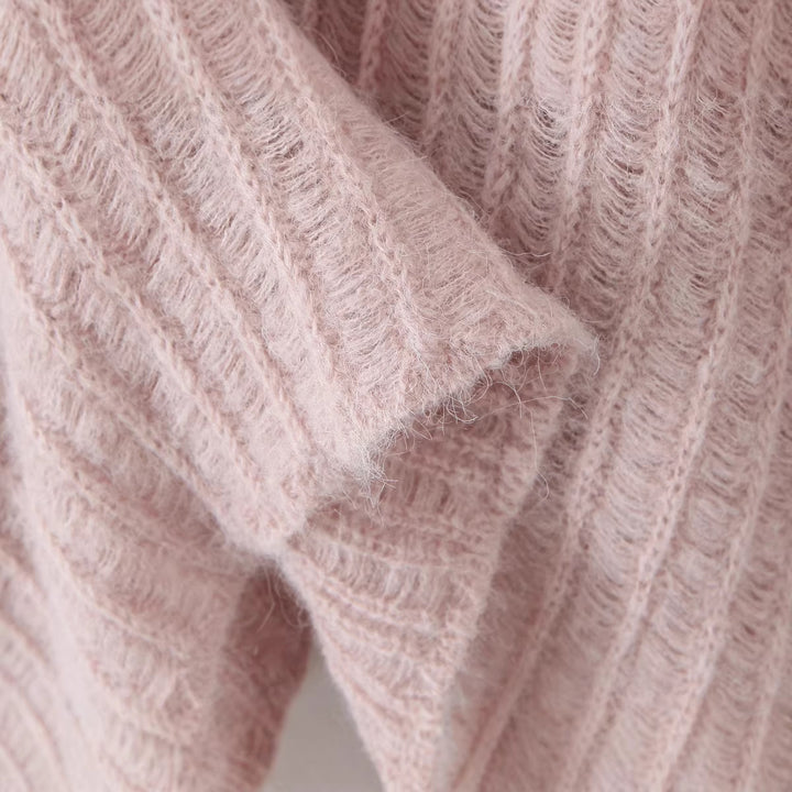 Damen Grob gestrickte Oversize‑Strickjacke mit Hemdkragen und Knopfleiste Drune