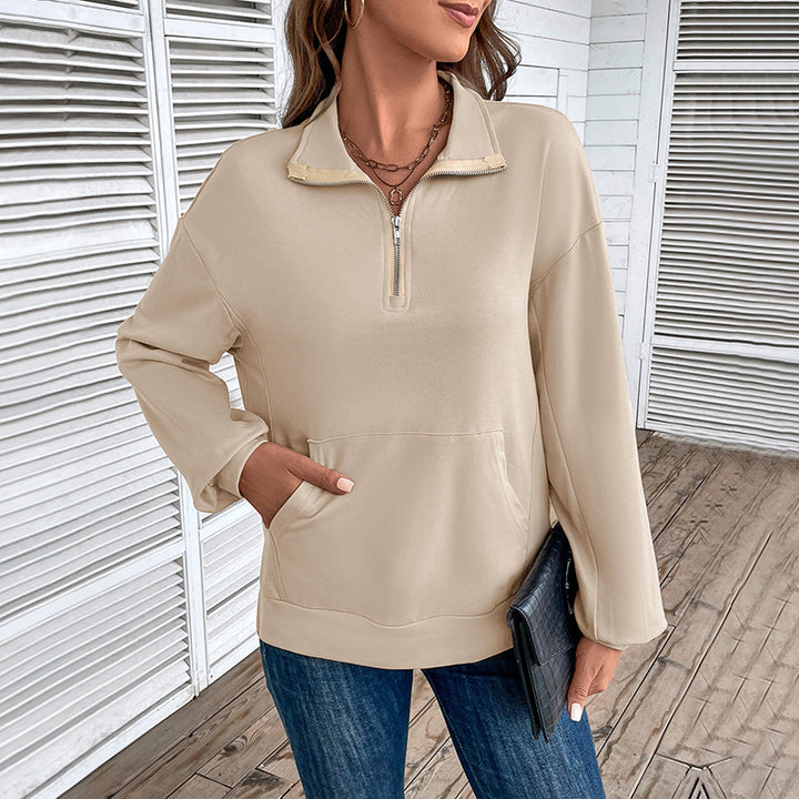 Damen Leichtes Halbzip-Sweatshirt im Relaxed-Fit mit Kängurutasche und Stehkragen Drune