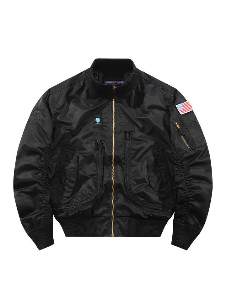 Herren Piloten-Bomberjacke mit Patchdetails und multifunktionalen Taschen Drune