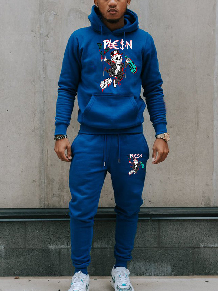 Herren Jogginganzug mit auffälligem Grafikdesign und praktischem Kängurutaschen Drune
