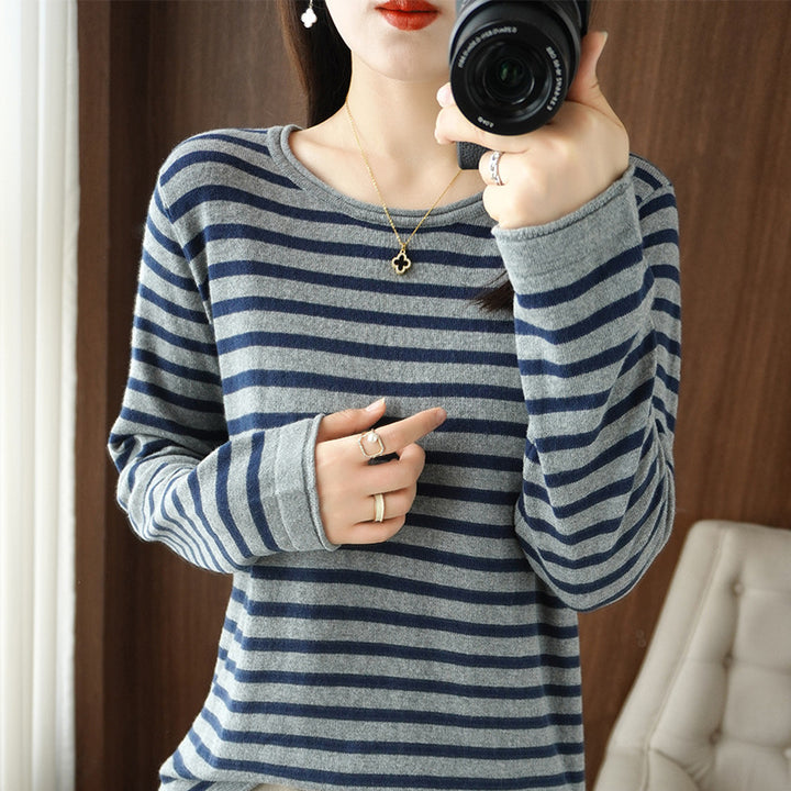 Damen Maritim inspirierter Baumwoll-Feinstrickpullover mit Streifen und leicht kastiger Silhouette Drune