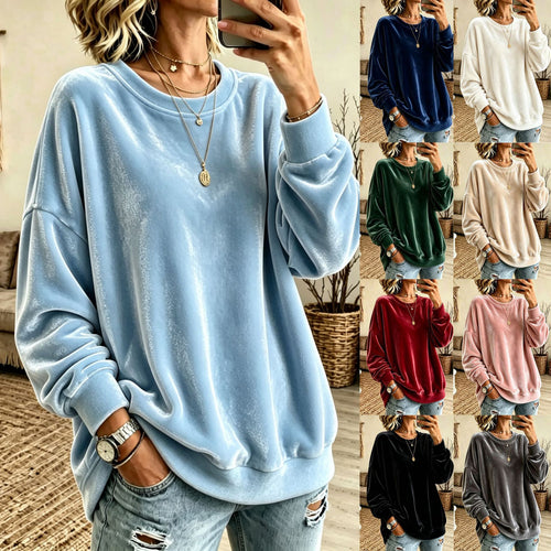 Damen Oversize-Samtpullover mit weitem Schnitt und geripptem Saum Drune