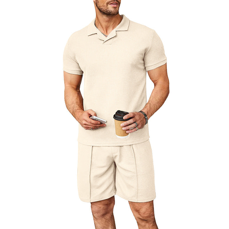 Herren sportliches Kurzarm-Set aus hochwertigem Strickmaterial mit kontrastierendem Kragen Drune