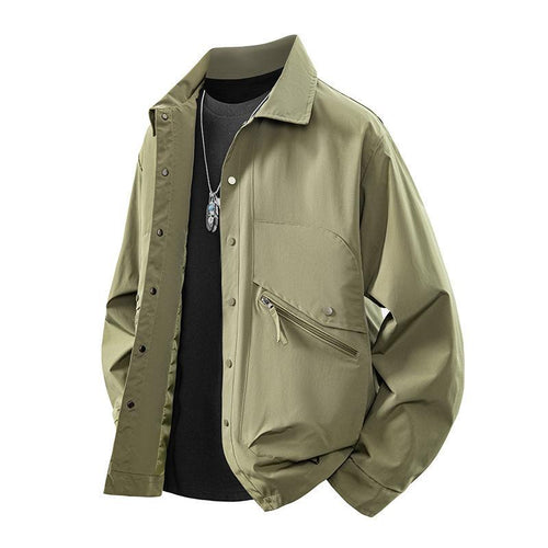 Herren Overshirt-Coachjacke im Urban-Utility-Stil mit Druckknopfleiste und schräger Reißverschlusstasche Drune
