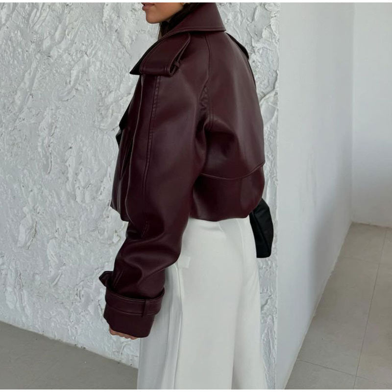 Damen angesagter Biker-Lederjacke mit Oversized-Schnitt Drune