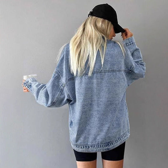 Damen Oversize-Jeansjacke mit kastigem Schnitt und markanten Naht-Details Drune