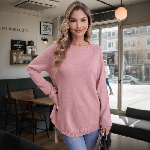 Damen modischer Pullover mit seitlichen Bindebändern Drune
