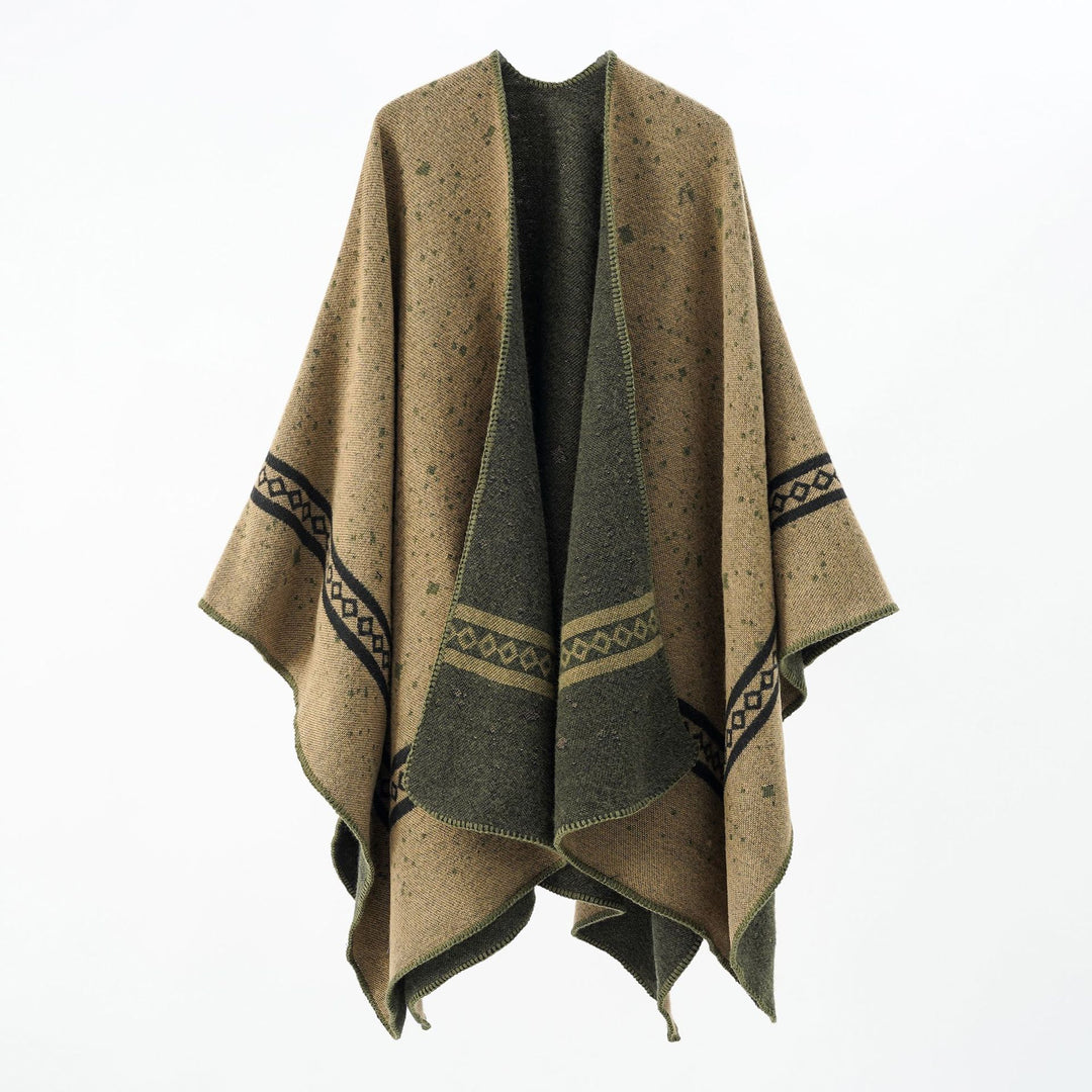 Damen Oversize-Umhangcape aus Wollmix mit zweifarbiger Wendestruktur Drune