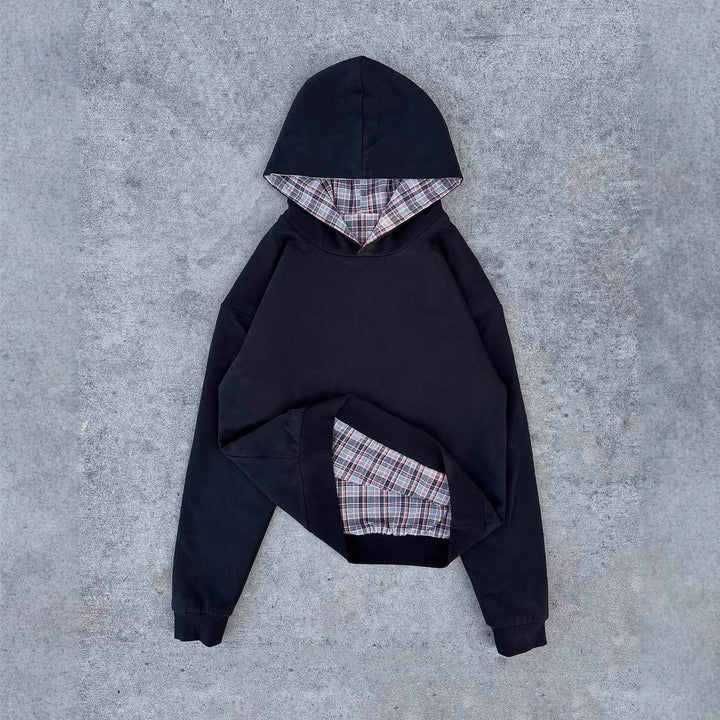 Damen Kapuzenpullover mit modernem Karo-Futter Drune