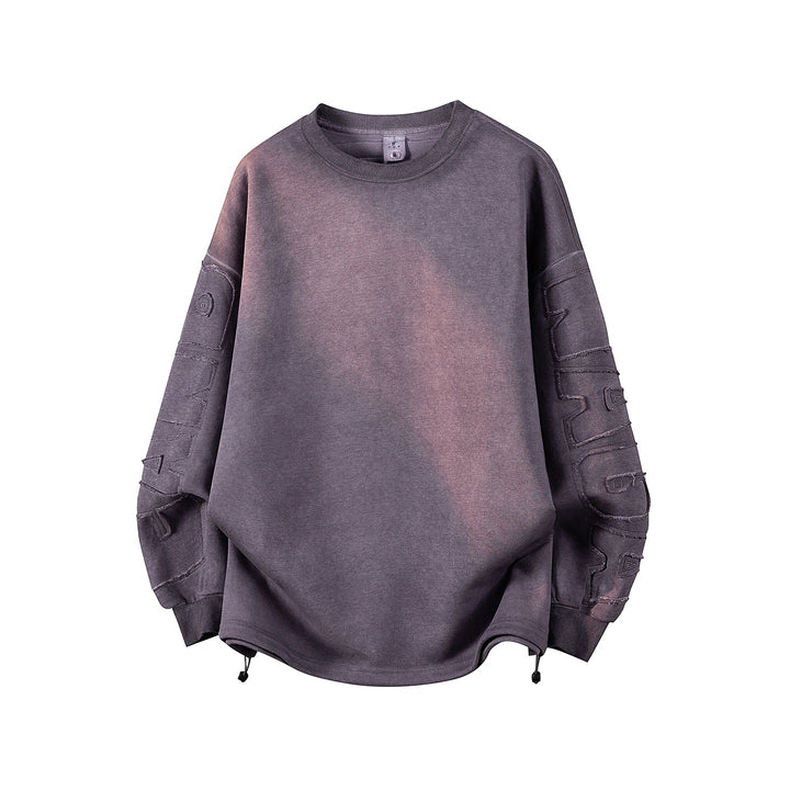 Damen Oversize-Sweatshirt mit gesticktem Schriftzug, abgerundetem Saum & überschnittener Schulter Drune