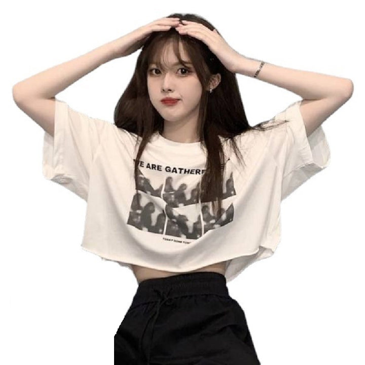 Damen Cropped-T-Shirt mit kreativem Grafikdruck und lässigem Schnitt