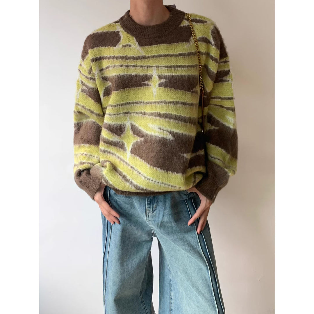 Damen Modischer Grobstrickpullover mit grafischem Muster Drune