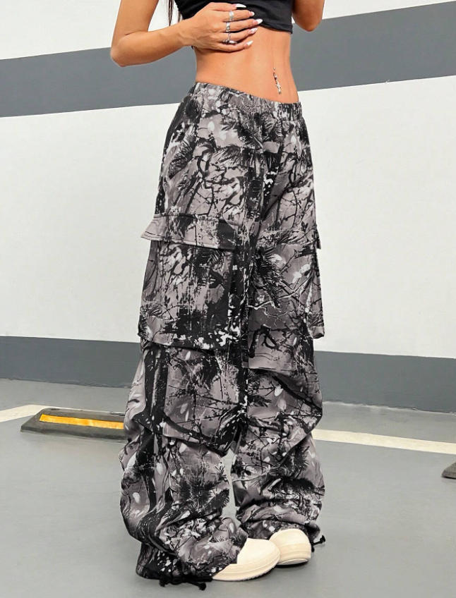 Damen Karierte Cargo-Hose mit niedrigem Schritt und praktischen Taschen Drune