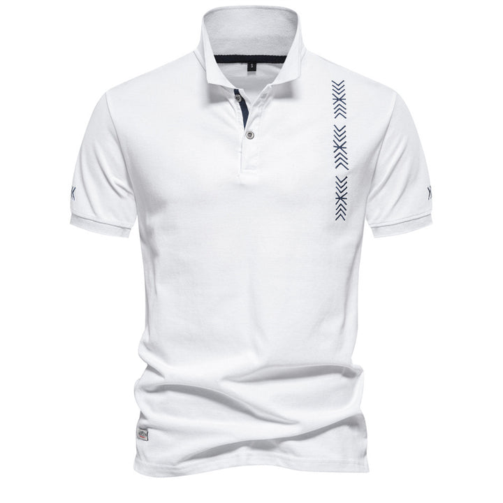 Herren nan legeres Polo mit kurzer Knopfleiste, gesticktem Pfeilmotiv-Panel und Stehkragen Drune