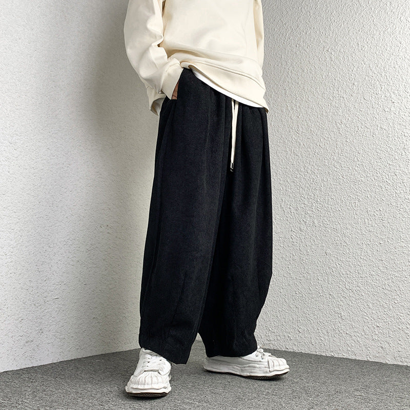 Unisex Extraweit geschnittene Cord-Loungehose mit Tunnelzug und elastischen Bündchen Drune