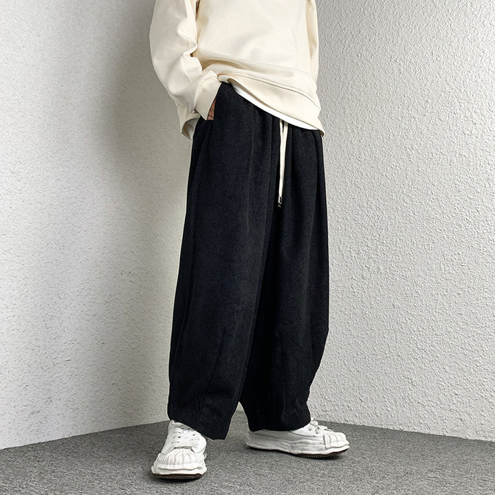 Unisex Extraweit geschnittene Cord-Loungehose mit Tunnelzug und elastischen Bündchen Drune