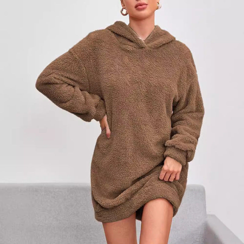 Damen Kuscheliger Oversize-Hoodiekleid aus weichem Fleece Drune
