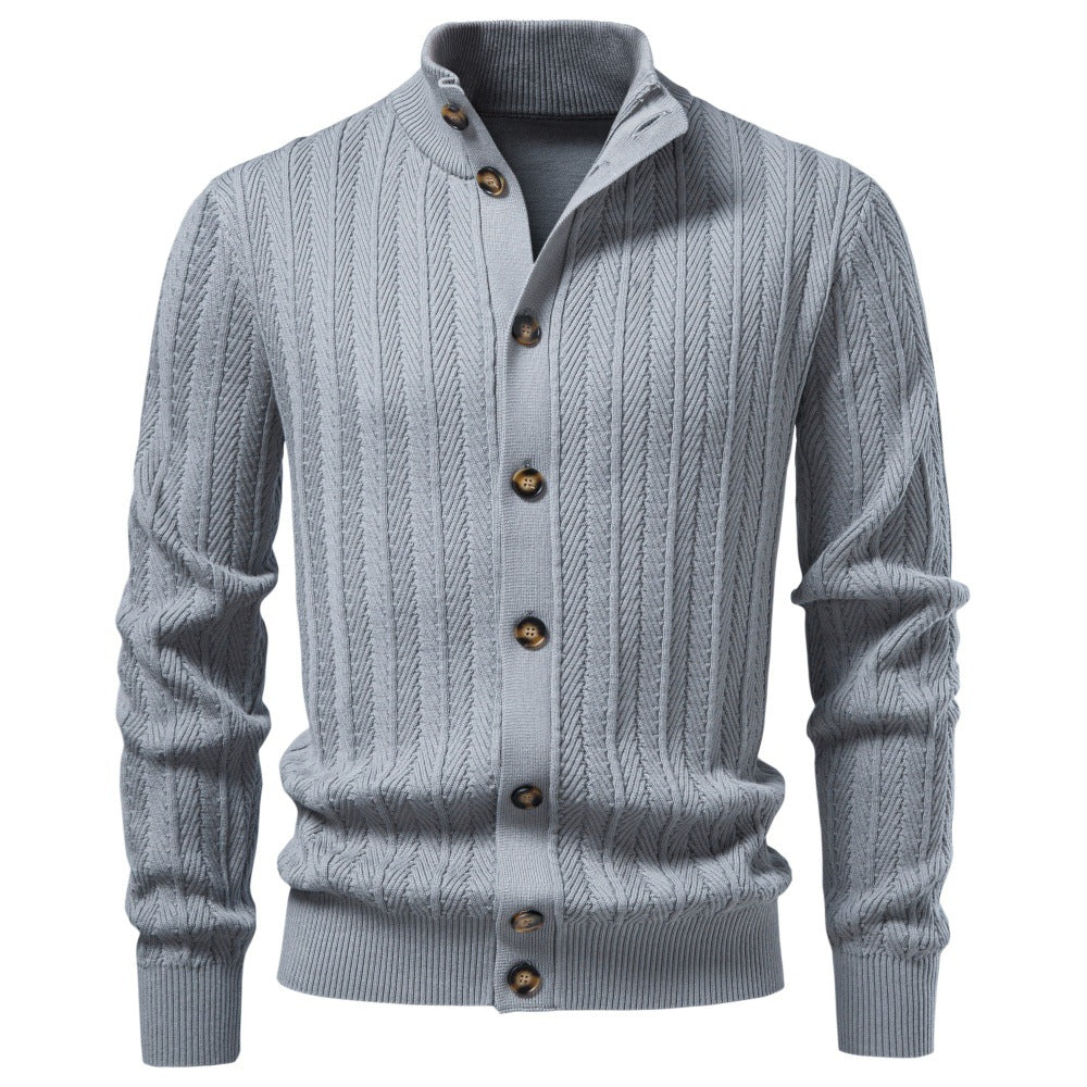 Herren Feinstrick-Button-Cardigan mit Zopfmuster und Stehkragen Drune