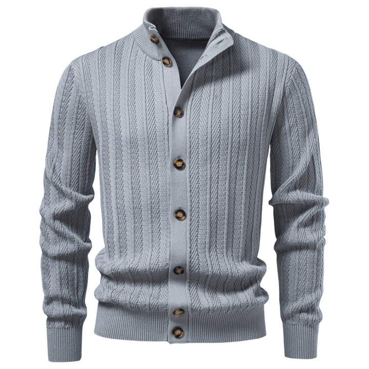 Herren Feinstrick-Button-Cardigan mit Zopfmuster und Stehkragen Drune