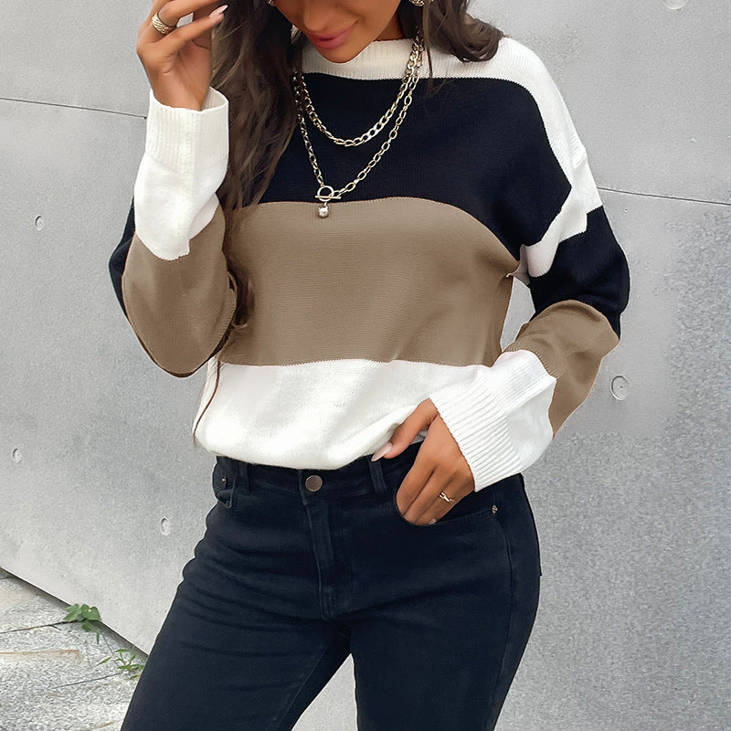 Damen Colorblock-Feinstrickpullover mit überschnittener Schulter und gerippten Bündchen Drune