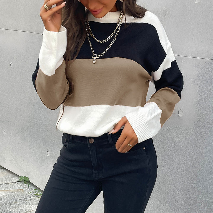 Damen Colorblock-Feinstrickpullover mit überschnittener Schulter und gerippten Bündchen Drune