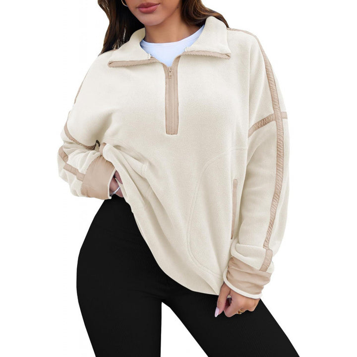 Damen Fleecpullover mit halbem Reißverschluss und kontrastierenden Ärmeln Drune