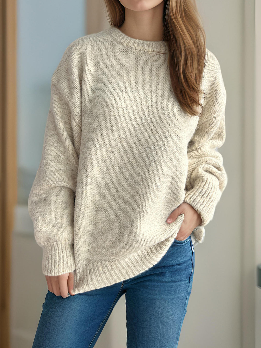 Damen lässiger Oversize-Pullover mit strukturiertem Maschenmuster Drune