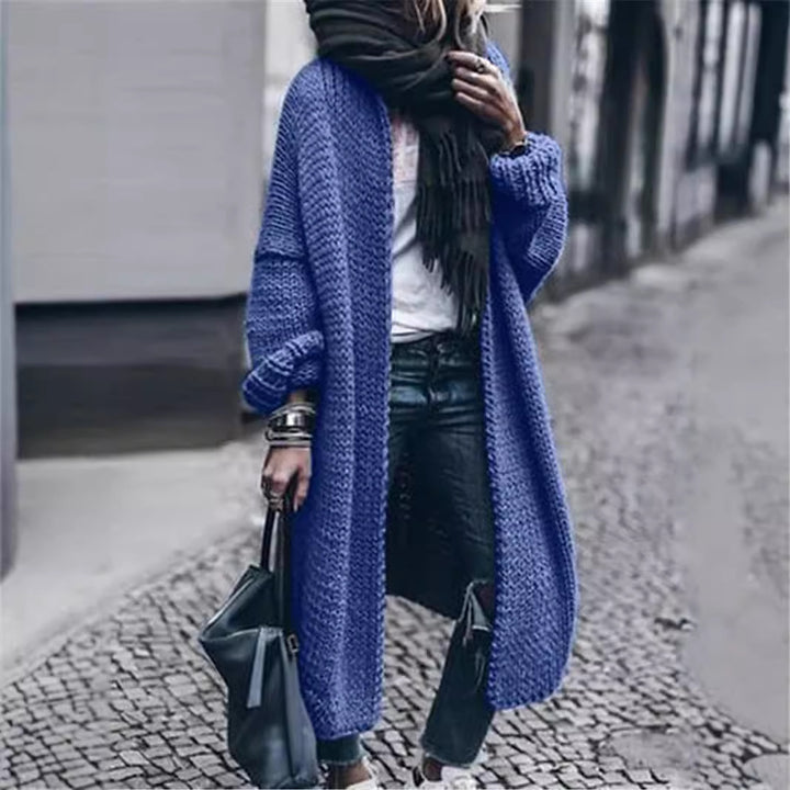 Damen Langer Grobstrick-Mantelcardigan mit überschnittener Schulter und offener Front Drune