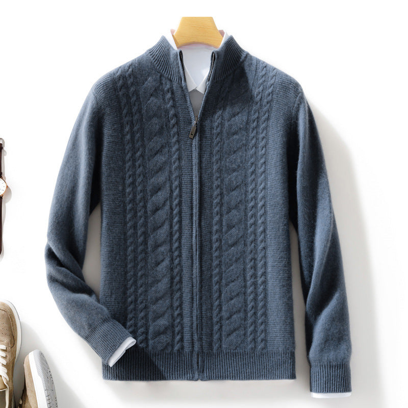 Herren Zipper‑Strickjacke mit Zopfmuster und Stehkragen Drune