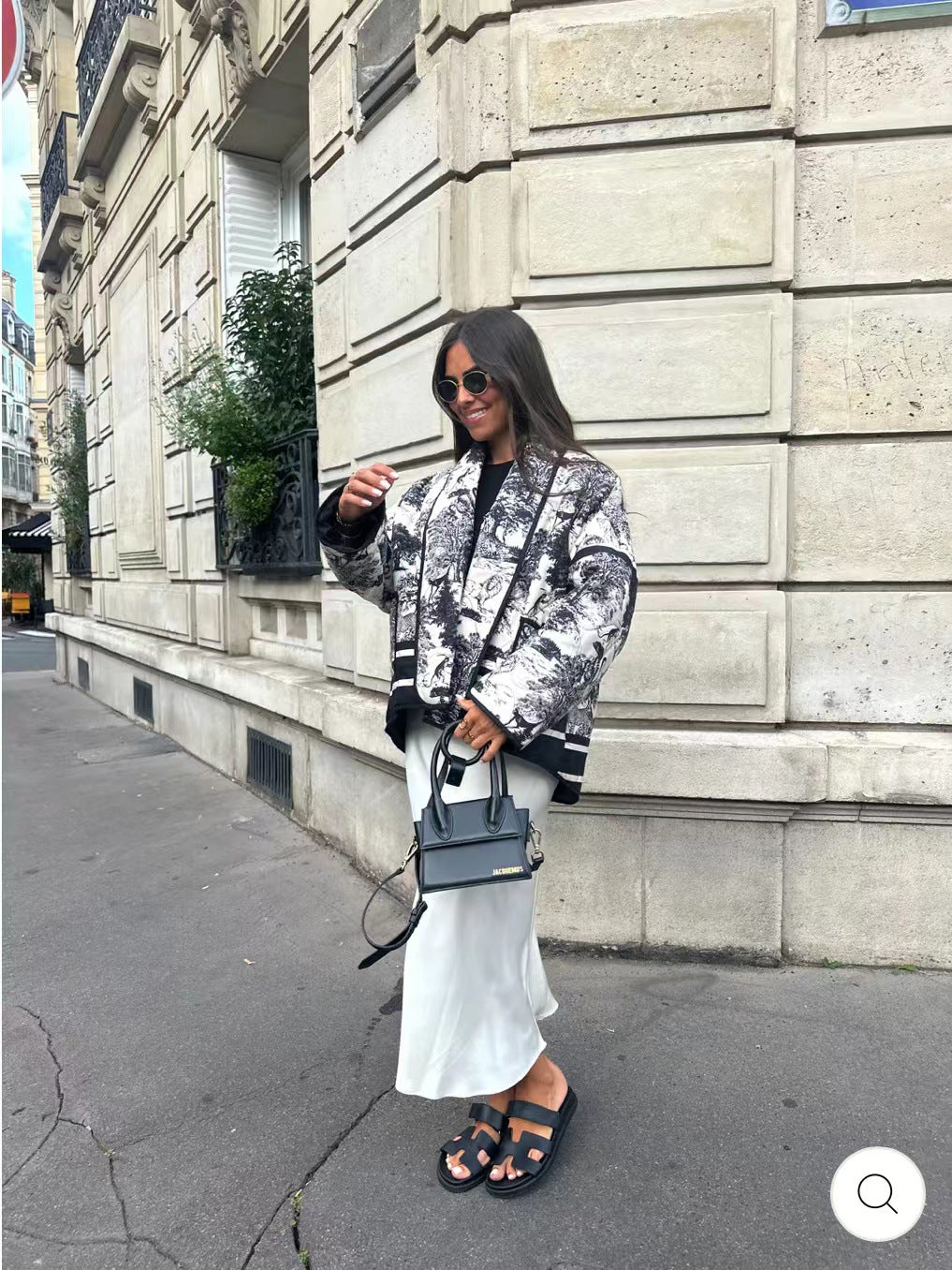 Damen Oversized Steppjacke mit floralem Muster und kontrastierenden Details Drune
