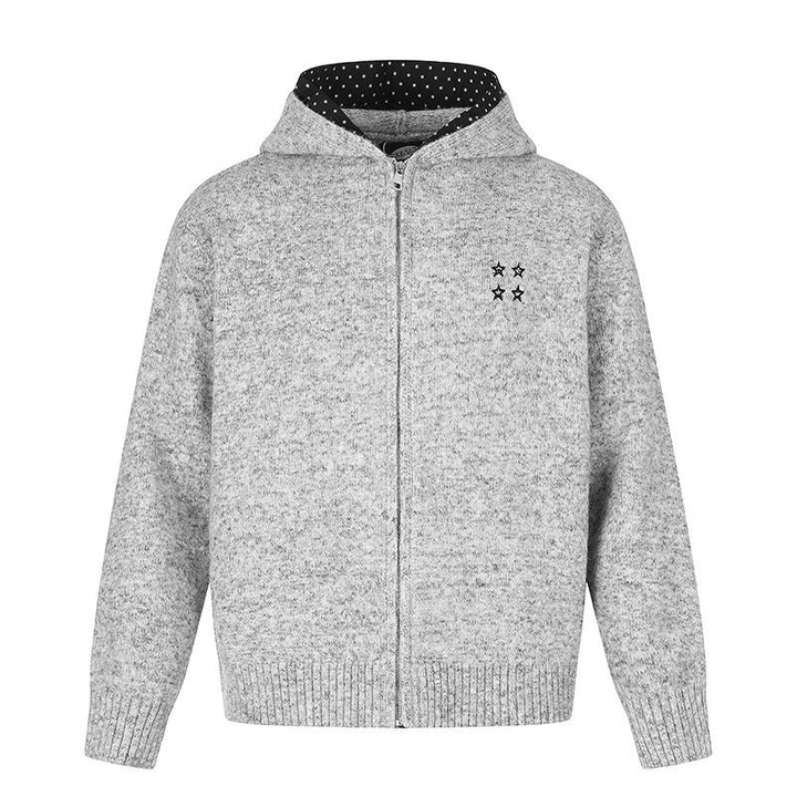 Damen Zip-Kapuzen-Strickjacke mit gepunkteter Kapuzenfütterung und Sternchen-Stickerei Drune