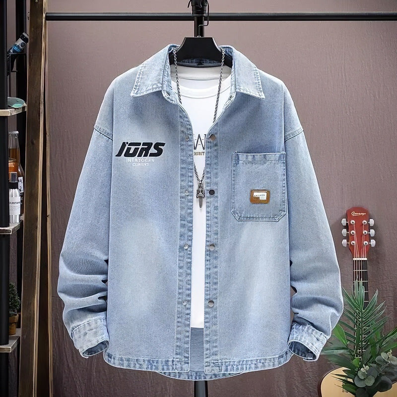 Herren Oversized Denim-Hemdenjacke im Vintage-Wash mit aufgesetzter Brusttasche Drune