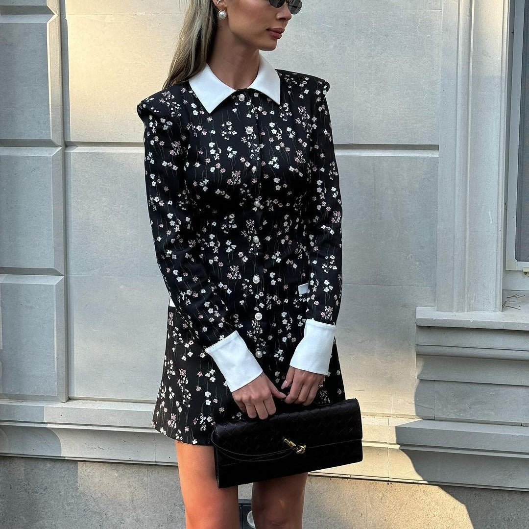 Damen Blüten-Minikleid mit eleganter Kragen-Detail Drune