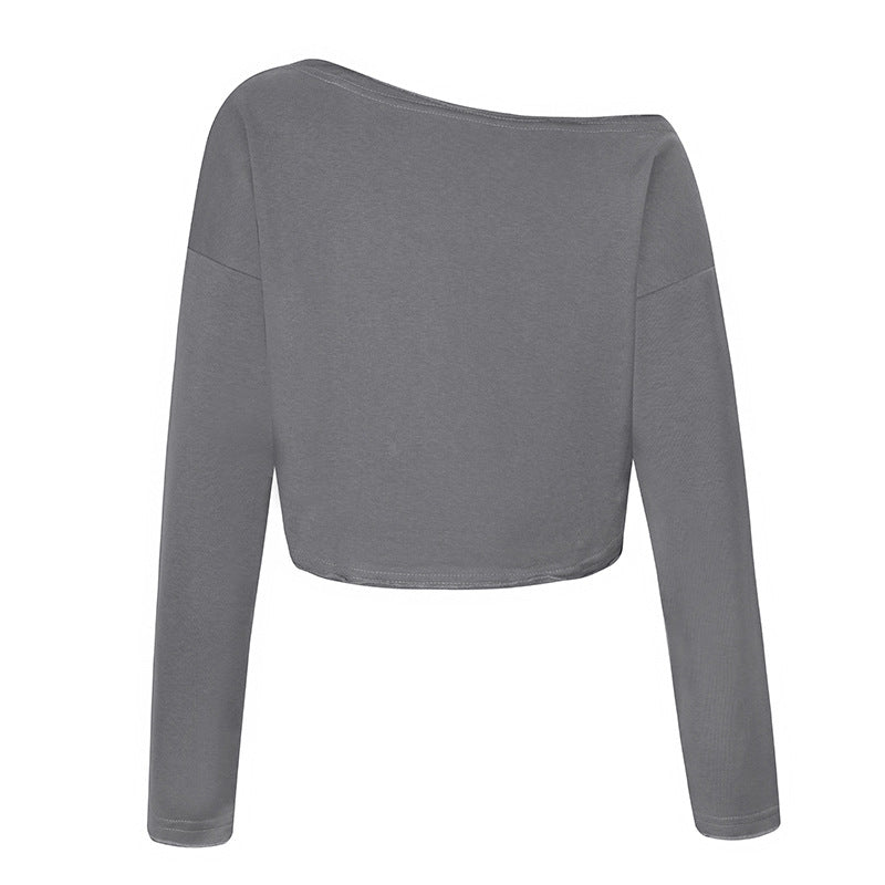 Damen Cropped Langarmshirt mit weitem Boot-Ausschnitt und dropped-shoulder Drune