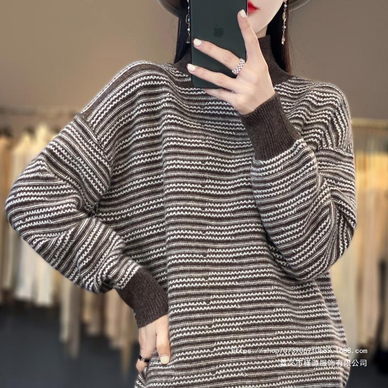 Damen Strickpullover mit modernem Streifenmuster und bequemen Daumenlöchern Drune